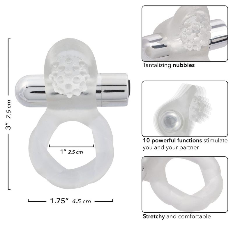 Anneau D'érection Vibrant Rechargeable Nubby Lover's Delight | 10 fonctions de vibration, pulsation CalExotics Sensations plus