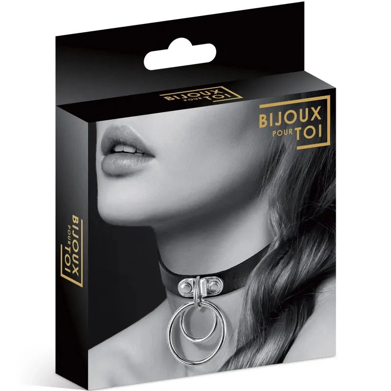 Collier Ras de Cou Fetish Noir - Bijoux Pour Toi | Choker Double Anneau Argenté Bijoux pour toi Sensations plus