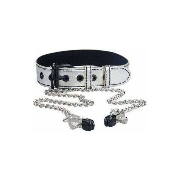 Collier Avec Pinces - Bondage Fetish - Metallic Silver Bondage Fetish Sensations plus
