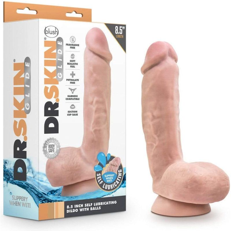 Dildo Auto-lubrifiant - Dr.Skin - Glide 8.5 pouces avec Testicules Blush Novelties Sensations plus