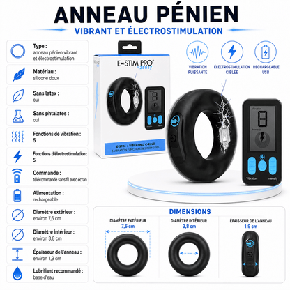 Anneau Vibrant & Électrostimulation - Zeus E-Stim Pro | Contrôle Sans Fil