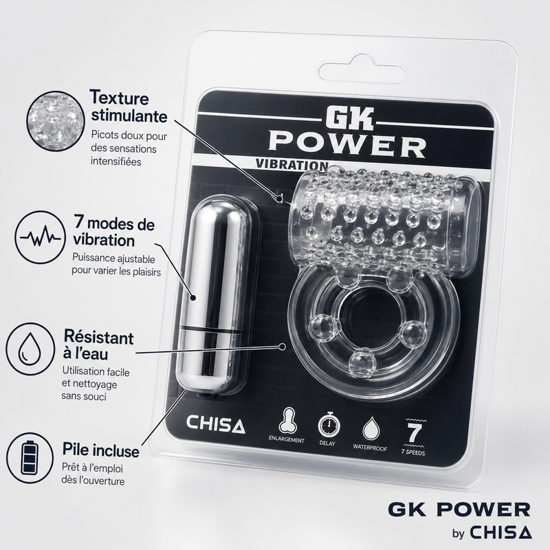 Anneau D'érection Vibrant  GK Power | Gaine & Double Anneau GK Power Sensations plus