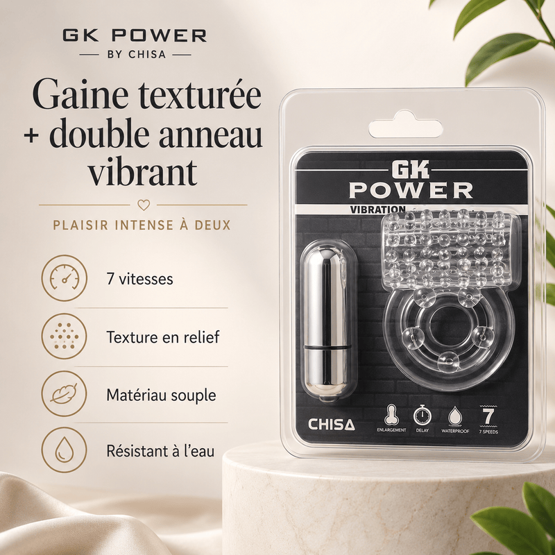 Anneau D'érection Vibrant  GK Power | Gaine & Double Anneau GK Power Sensations plus