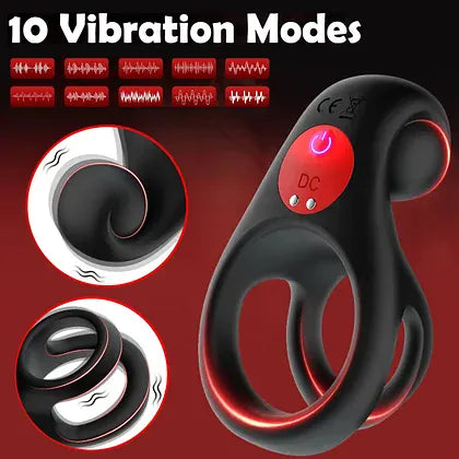 Anneau Double Vibrant & Puissant - Red Dot Cock Ring V2 | 10 modes, Étanche & Sans fil Red Dot Cock Ring Sensations plus
