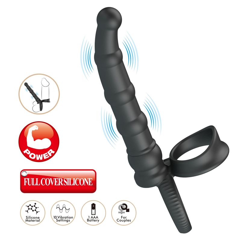 Anneau Vibrant Double Pénétration - Pretty Love Tatum | Double Cockring avec Dildo Anal Pretty Love Sensations plus