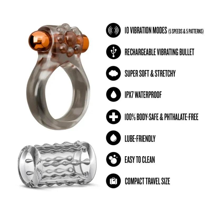 Anneau Vibrant Rechargeable - Stay Hard | Gaine Texturée Incluse Blush Novelties Sensations plus