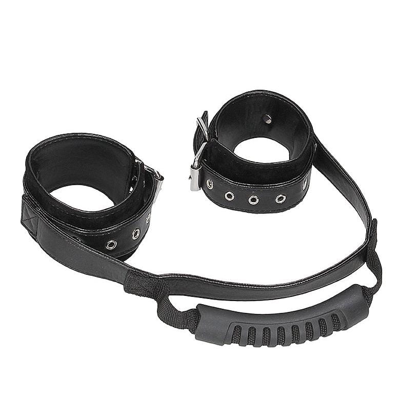 Attaches Spécialisées - Ouch! B&W - Bonded Leather Hand Cuffs With Handle Ouch! B&W Sensations plus