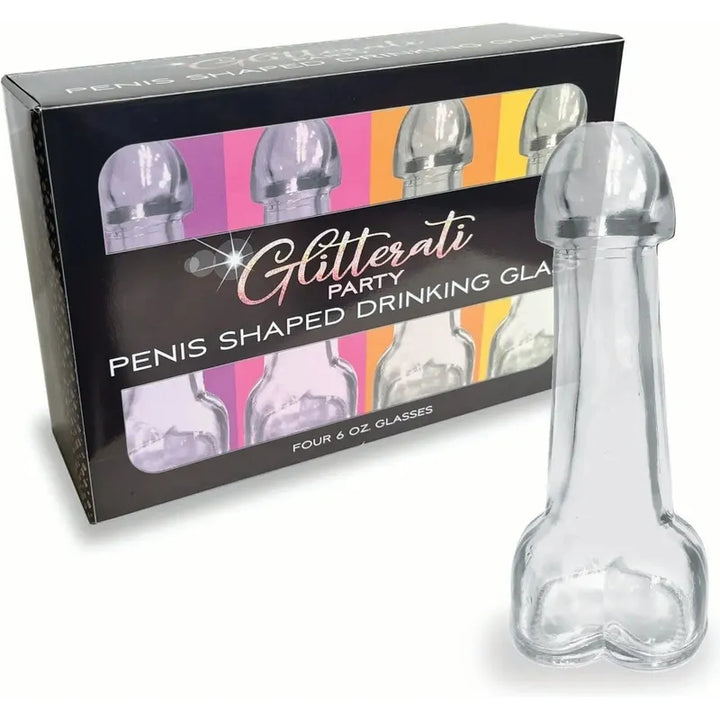 Bachelorette - Little Genie - Verre à boire Glitterati Penis 6oz - Paquet de 4 Little Genie Sensations plus