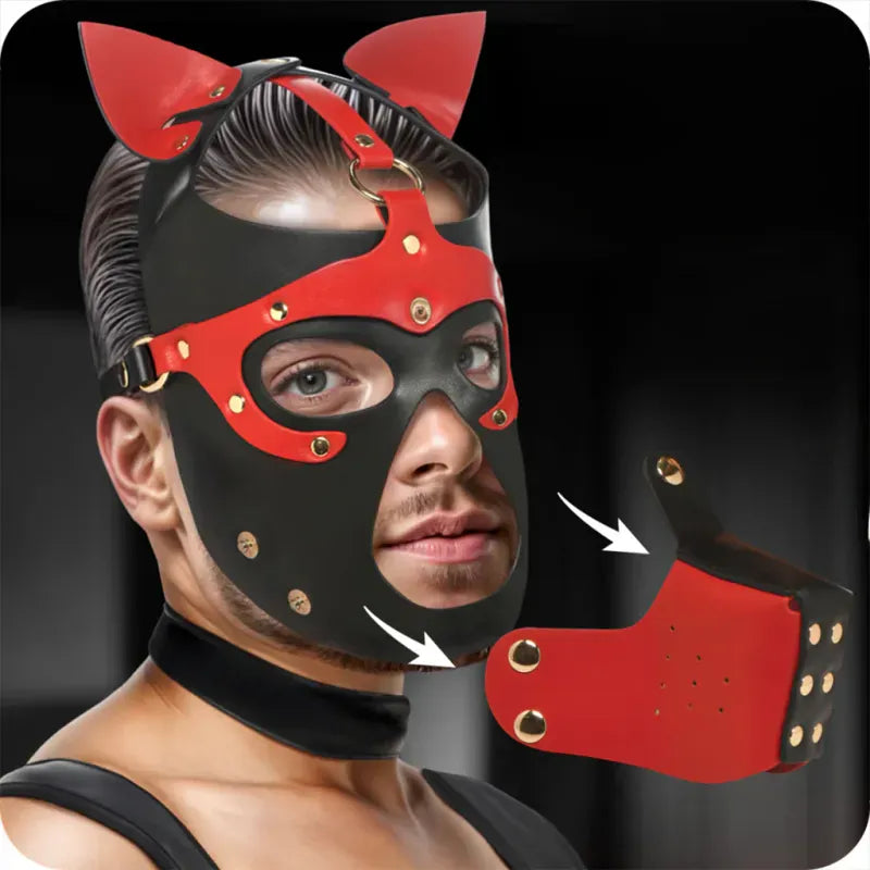 Capuche Pup Play avec Museau - Hound Hood | Cuir Végan Ajustables pour Roleplay & BDSM Master Series Sensations plus