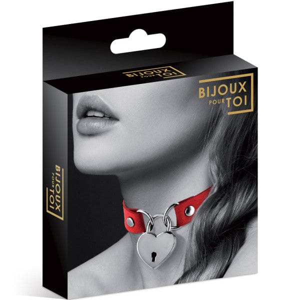 Collier Ras de Cou BDSM - Bijoux Pour Toi | Noir ou Rouge & Cadenas Cœur Inclus Bijoux pour toi Sensations plus