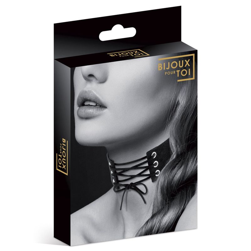 Collier Ras de Cou Fetish Laçage - Bijoux Pour Toi | Similicuir Noir Ajustable & Sexy Bijoux pour toi Sensations plus