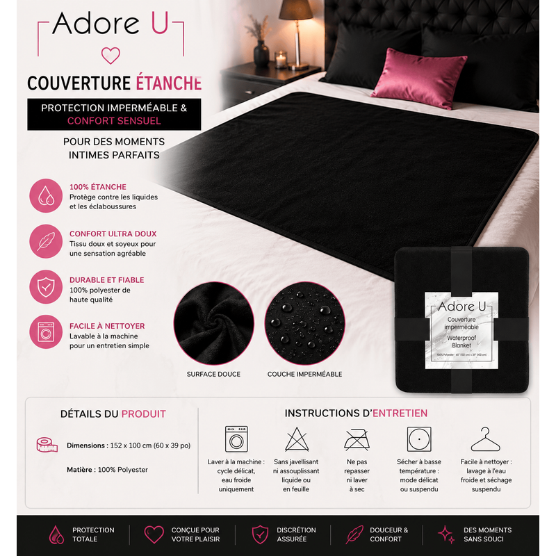 Couverture Étanche - Adore U | 60 x 39 Adore U Sensations plus