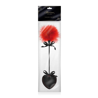 Cravache 2-en-1 BDSM - Sweet Caress | Tapette Cœur Noir & Plumeau Duvet Rouge Sweet Caress Sensations plus