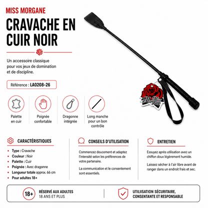 Cravache de BDSM en Cuir - Miss Morgane | Palette en Cuir Noir Miss Morgane Sensations plus
