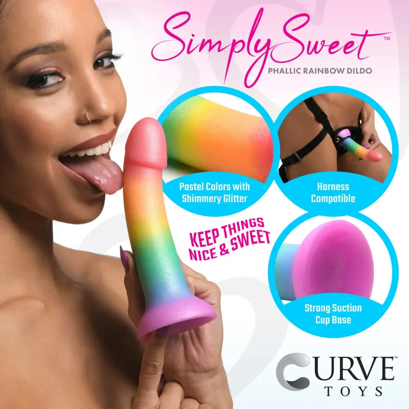 Dildo en Silicone 6.9 po - Phallic Rainbow Simply Sweet | Base Ventouse Simply Sweet Sensations plus