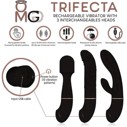 Ensemble de vibrateur 3 en 1 - OMG Trifecta | 3 Embouts & Rechargeable OMG Sensations plus