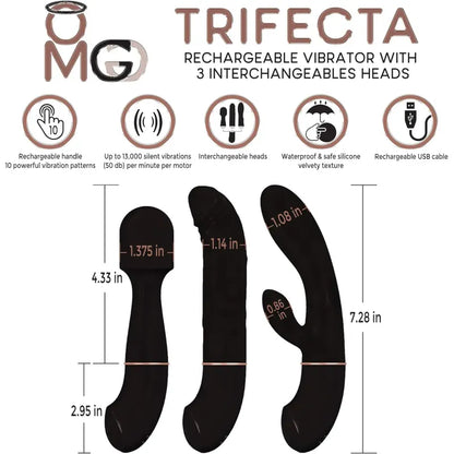 Ensemble de vibrateur 3 en 1 - OMG Trifecta | 3 Embouts & Rechargeable OMG Sensations plus
