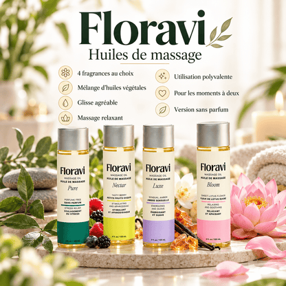 Huile de Massage Corporelle Intime - 4 Fragrances Sensuelles 4 oz | Floravi Floravi Sensations plus