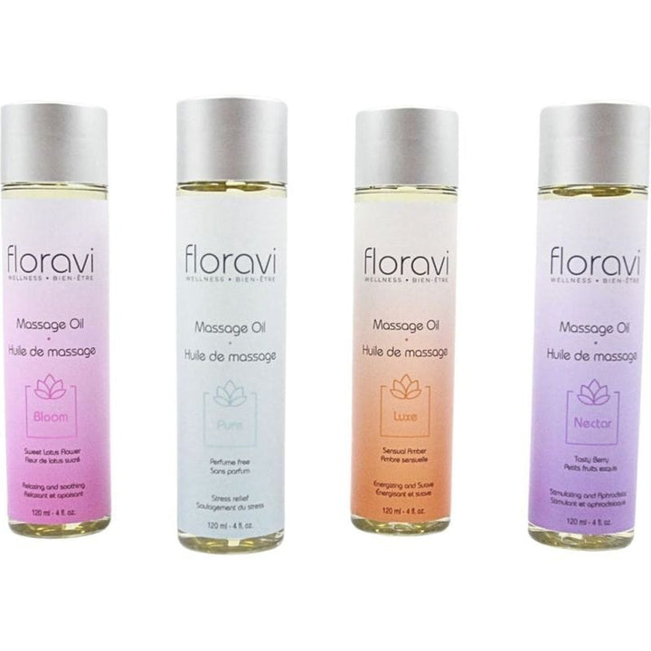 Huile de Massage Intime - Floravi - Propose en quatre fragrances Floravi Sensations plus