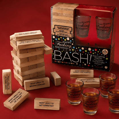 Jeu à Boire Adulte - Happy Fucking Birthday Bash Game | 60 Blocs, 4 Verres Little Genie Sensations plus