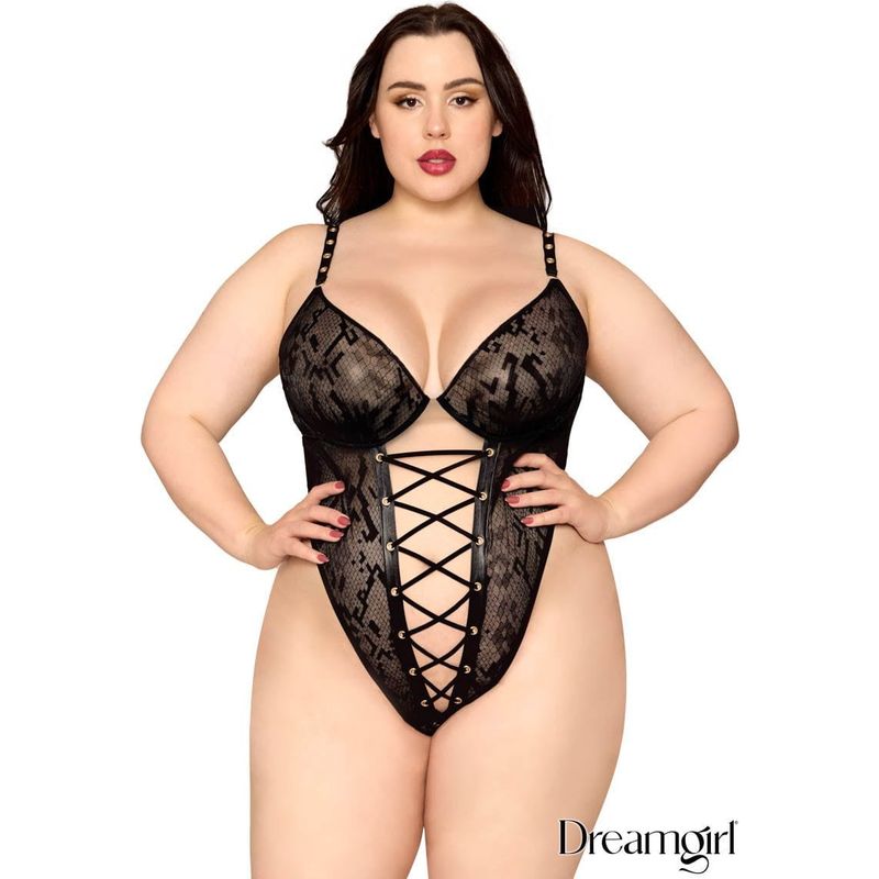 Lingerie Dreamgirl - Teddy a motif peau de serpent 13634 Dreamgirl Sensations plus