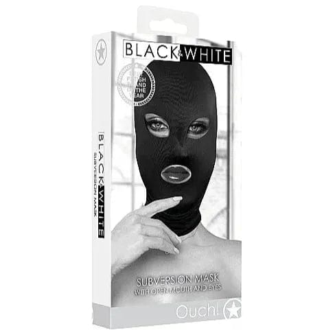 Masque BDSM - Ouch! B&W - Masque de subversion avec bouche et yeux ouverts Shots America Sensations plus