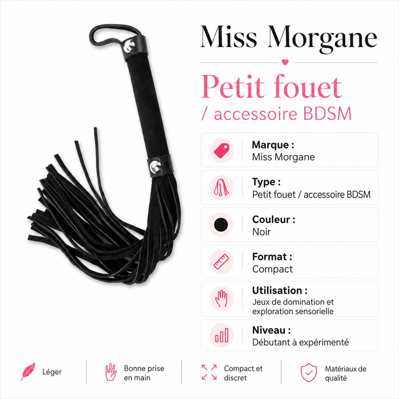 Petit Fouet Noir de BDSM - Miss Morgane | 12 Pouces Miss Morgane Sensations plus