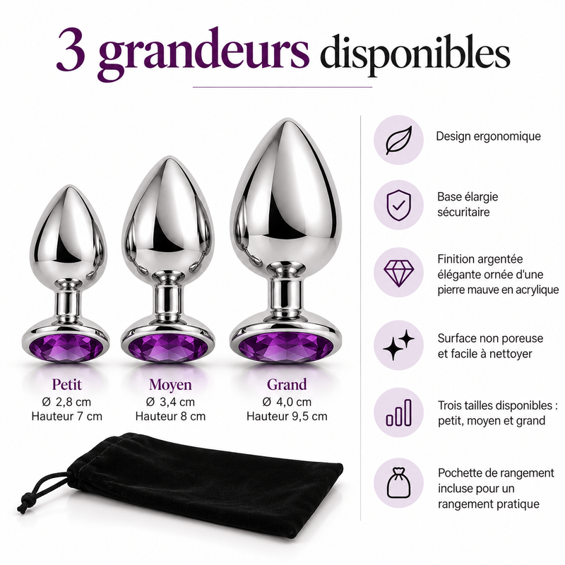 Plug Anal en Argent avec Pierre Mauve - Anal Luxure | Adore U Adore U - Anal Luxure Sensations plus