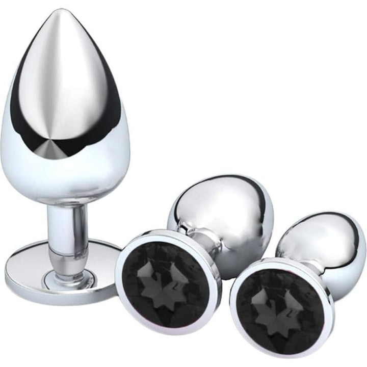 Plug anal en métal - Anal Luxure - Plug Anal Argent - Pierre Noir Adore U - Anal Luxure Sensations plus