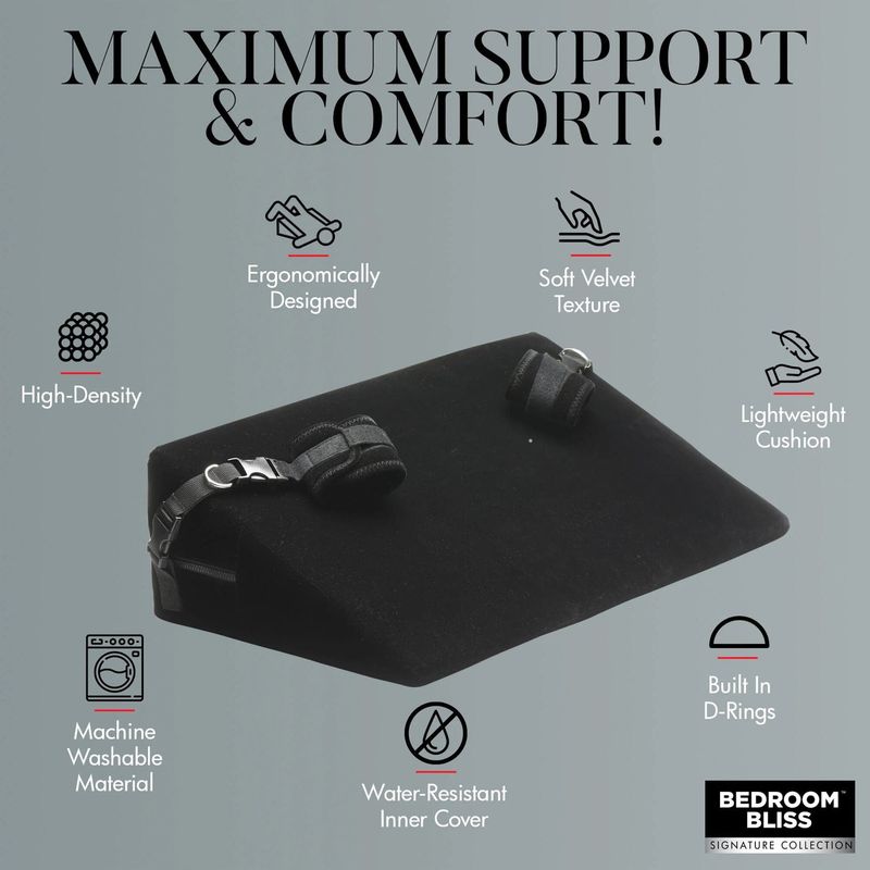 Positionneur Sexuel - Bedroom Bliss | Menottes & Coussins Velours Noir pour Jeux BDSM Bedroom Bliss Sensations plus