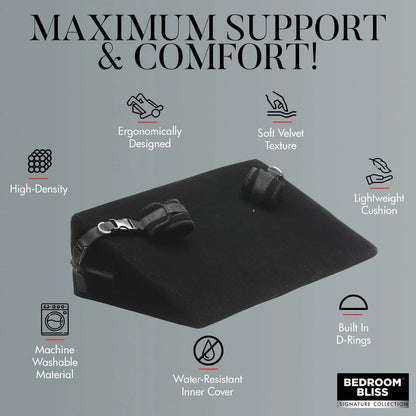 Positionneur Sexuel - Bedroom Bliss | Menottes & Coussins Velours Noir pour Jeux BDSM Bedroom Bliss Sensations plus