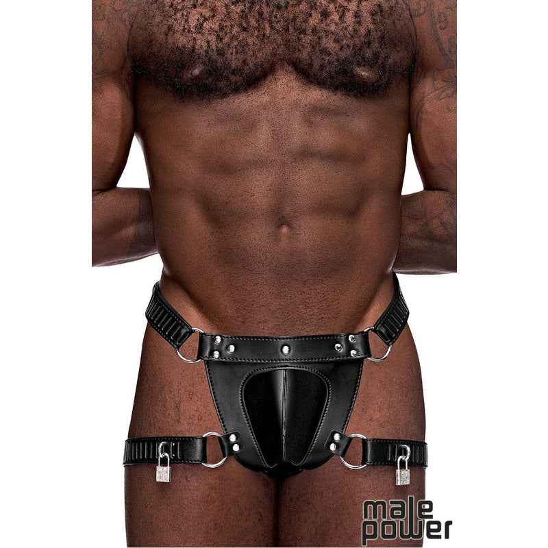 Sous-vêtement pour Homme - Male Power - Scorpio PU Leather Padlock Thong Male Power Sensations plus