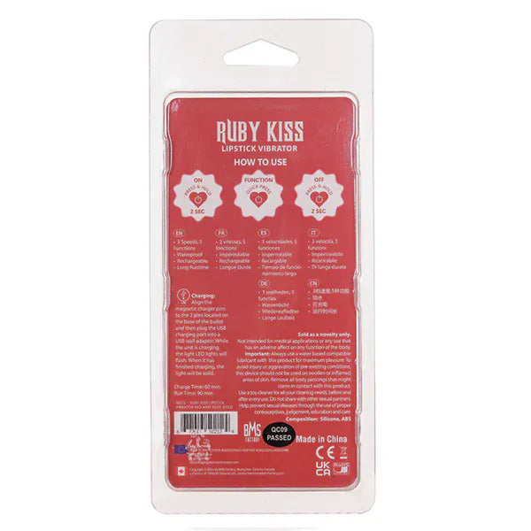 Vibrateur à Clitoris 4 en 1 - Kiss Lipstick | 4 Embouts Stimulants & 10 Modes de Vibration BMS Factory Sensations plus