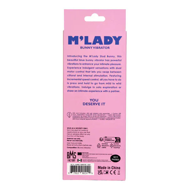 Vibrateur Double Stimulation - M’Lady Stud Bunny | Contrôle Indépendant, Clitoris & Poin G M’Lady Sensations plus