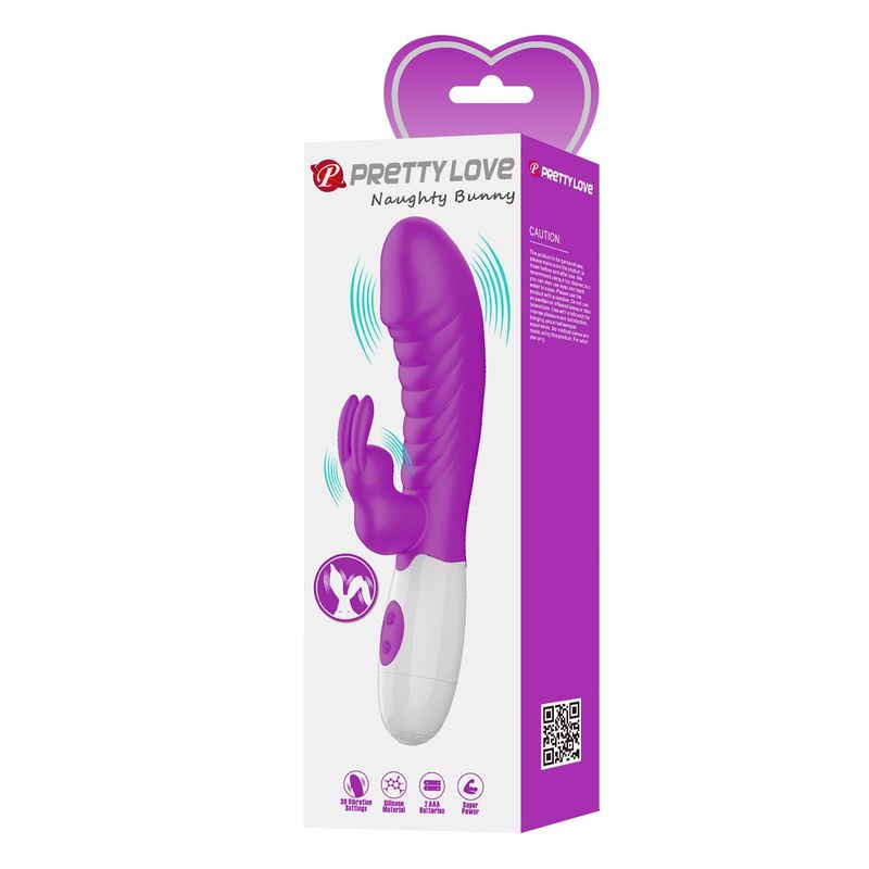 Vibrateur Double Stimulation - Pretty Love Naughty Bunny | 30 Modes, 2 Moteurs Pretty Love Sensations plus