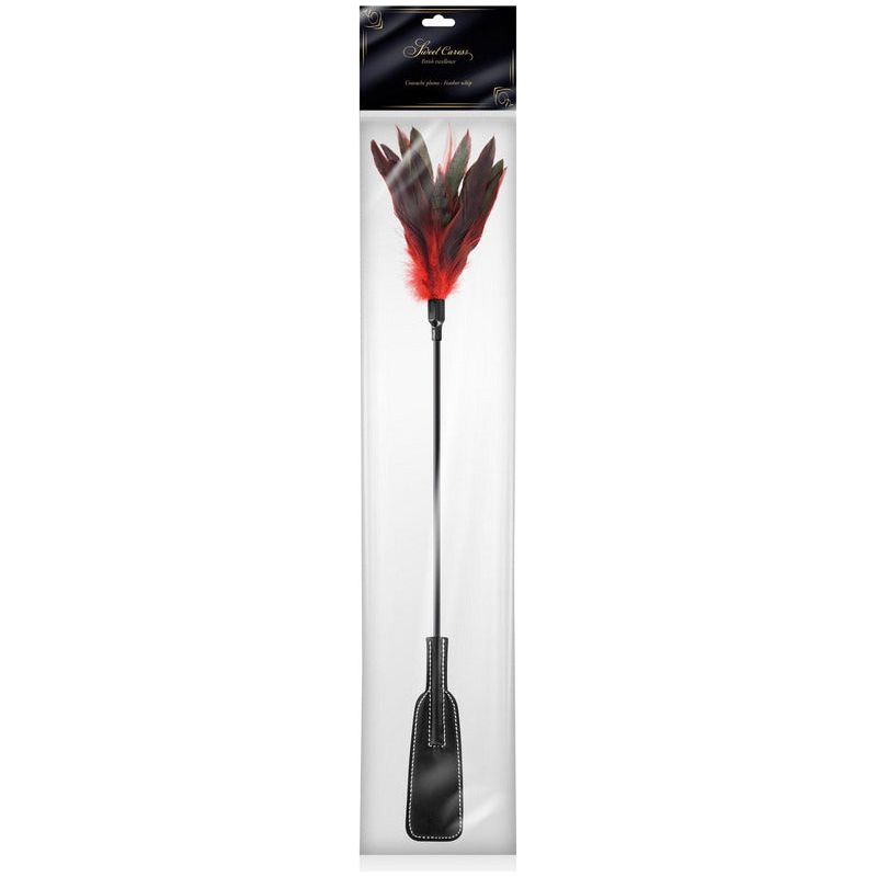 Cravache - Sweet Caress - Cravache tapette avec plumes rouges et noires Sweet Caress Sensations plus