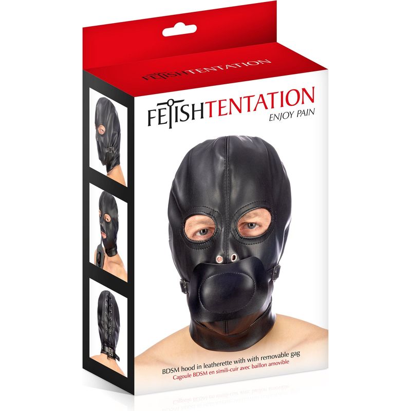Masque BDSM - FetishTentation - Cagoule BDSM en simili-cuir avec bâillon FetishTentation Sensations plus