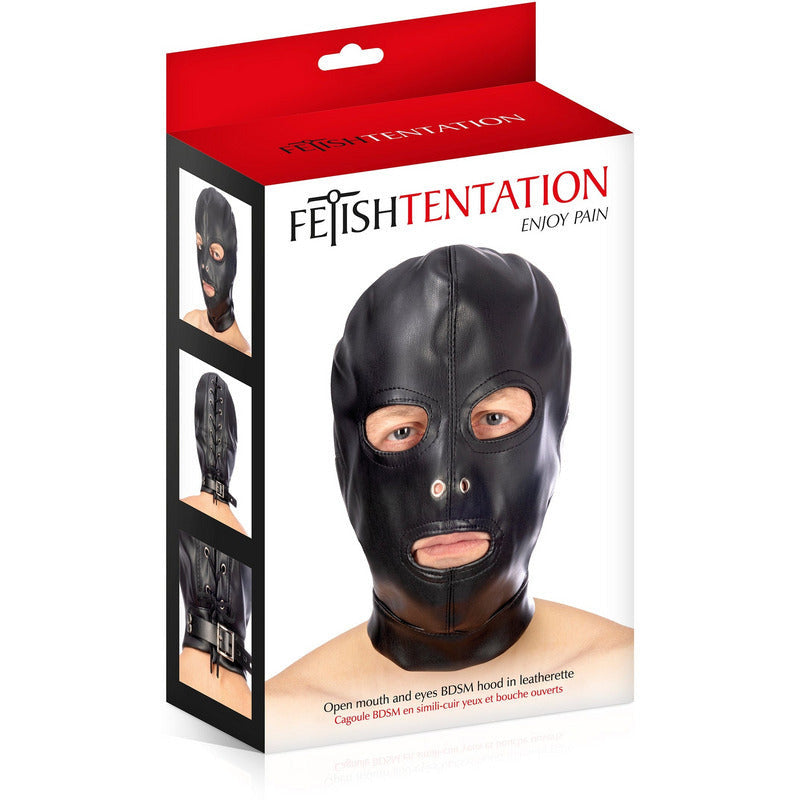 Masque BDSM - FetishTentation - Cagoule en Simili-cuir yeux et bouche ouverts FetishTentation Sensations plus